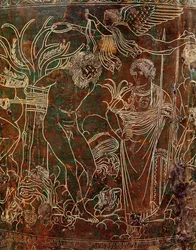 Amycus legato a un albero da Polluce, dettaglio dalla Cista Ficoroni, da Palestrina, c.320 a.C.